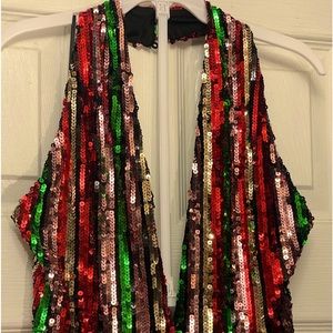 Sequin halter jumpsuit Multicolored  size 10, bust 36B; Great for Mardi Gras.